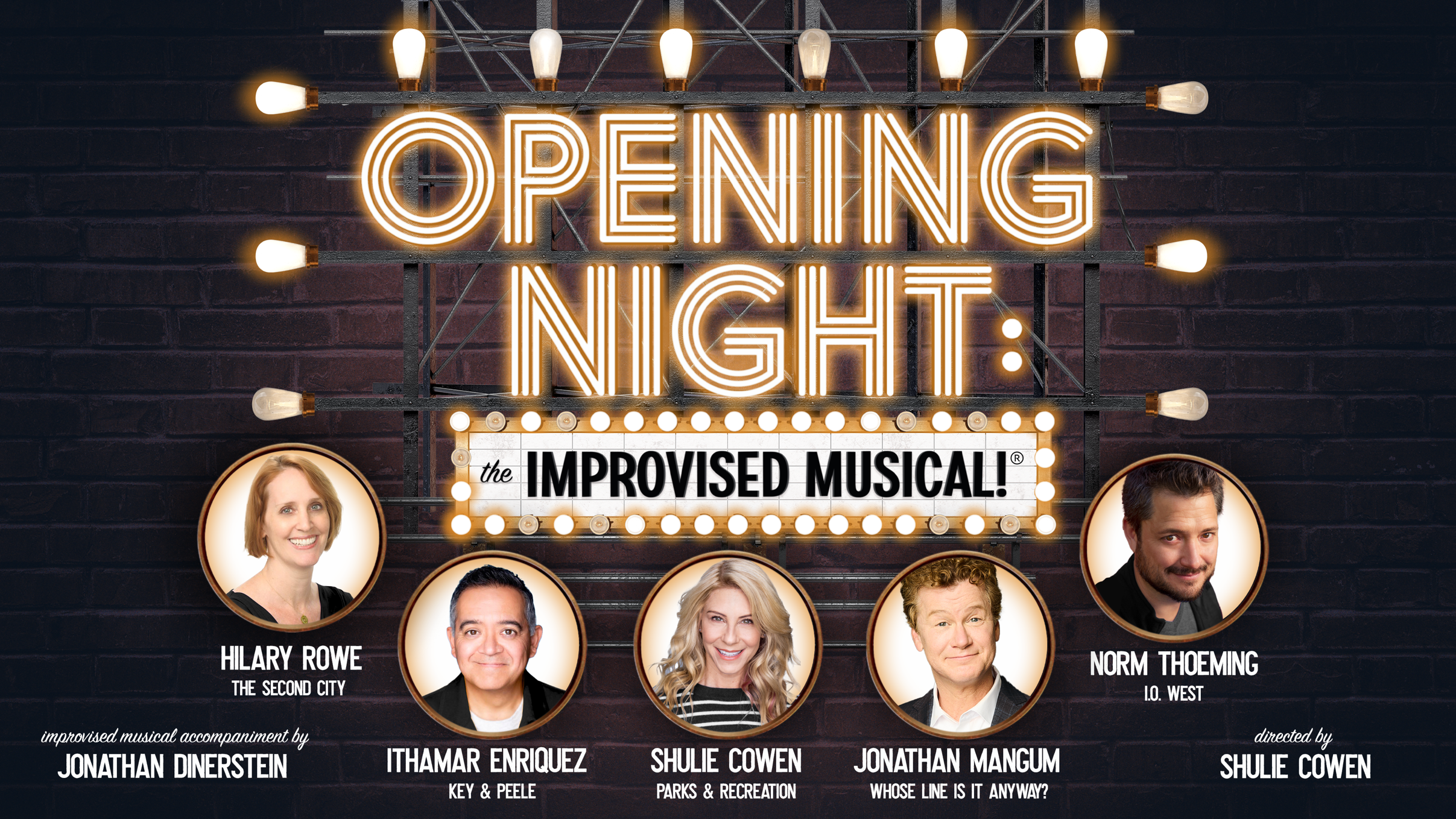 L to R: Opening Night Cast: Hilary Rowe, Ithamar Enriquez, Shulie Cowen, Jonathan Mangum, Norm Thoeming, Jonathan Dinerstein